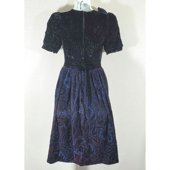 Jessica McClintock Gunne Sax Dress 12 Black Crushed Velvet Blue Prom Cocktail - Picture 7 of 12
